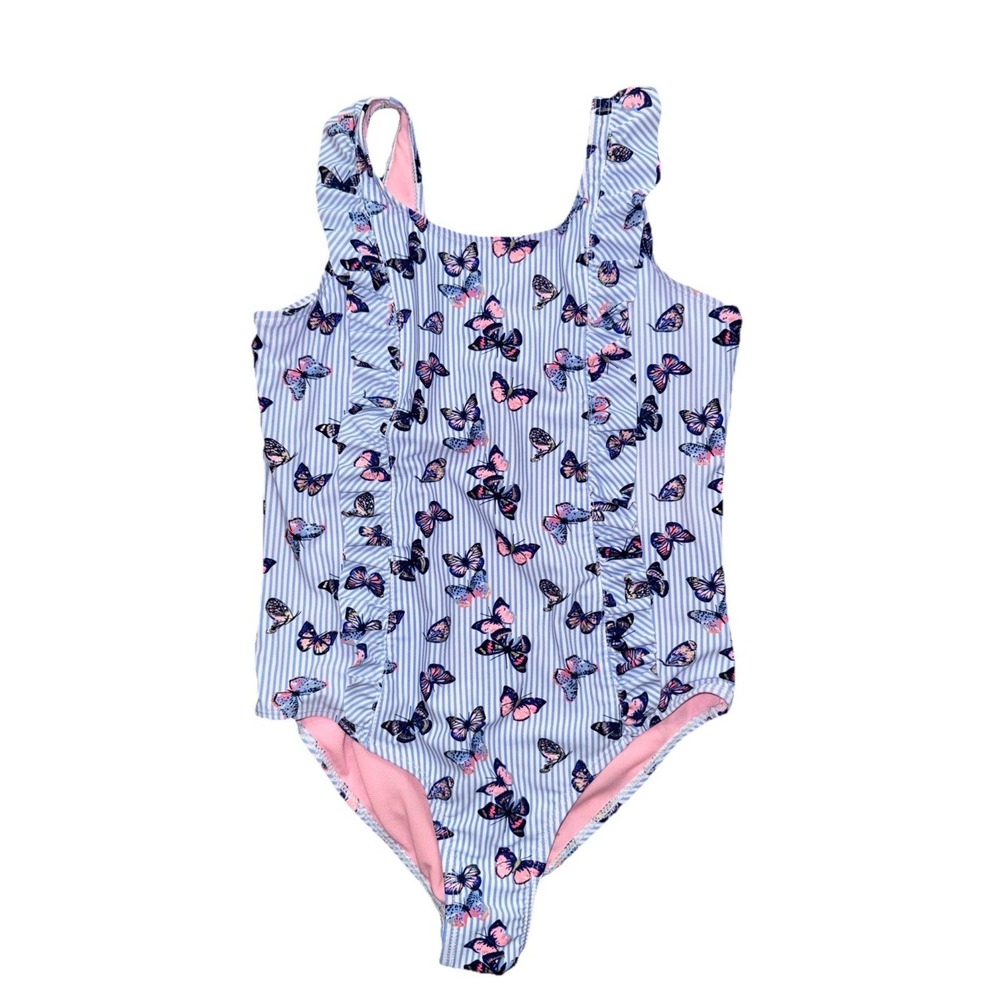 Kensie Girl Blue Pinstripe Butterfly Bathing Suit One Piece Girls 14/16